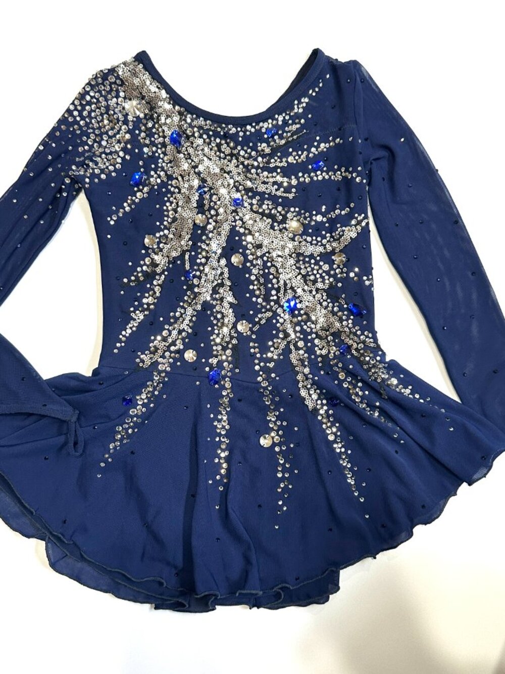 New Navy Blue Crystal Figure Skating Dress, Girls 10